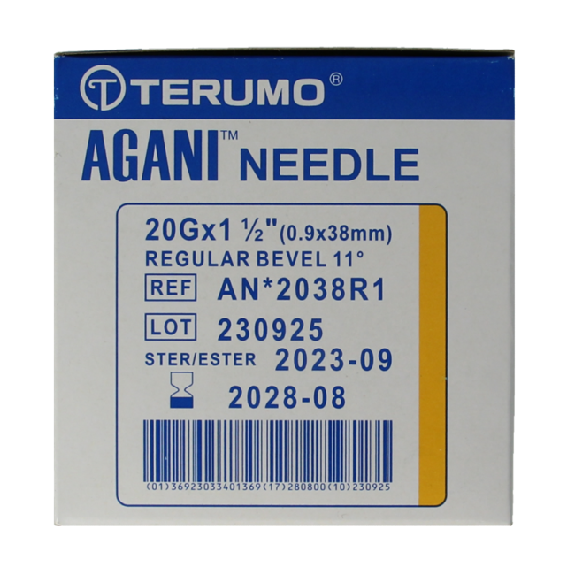 Aguja hipodérmica Terumo 38 x 0,9 agani 100 unidades