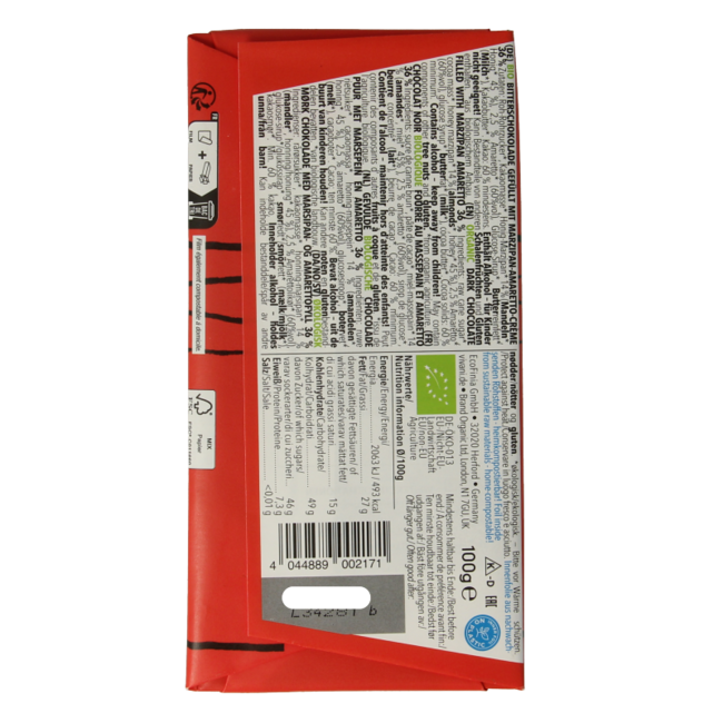 Chocolat noir bio au massepain & amaretto 100 grammes