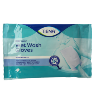 Tena Feuchte Waschhandschuhe Cleans & Care Lotion ohne Parfüm 5 Stück