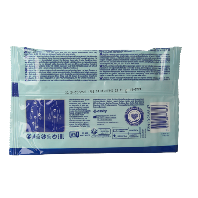 Gants de toilette humides nettoyants et soignants sans parfum, 5 pièces