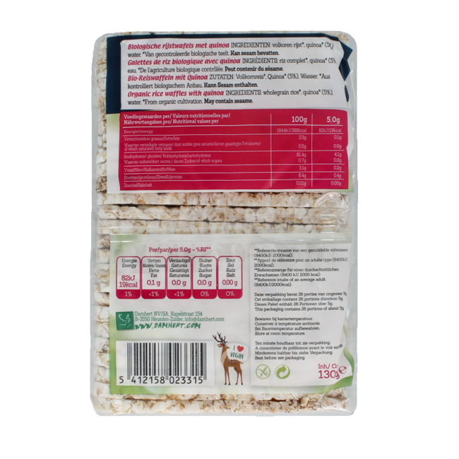 Wafle ryżowe Damhert z komosą ryżową bio 130 g