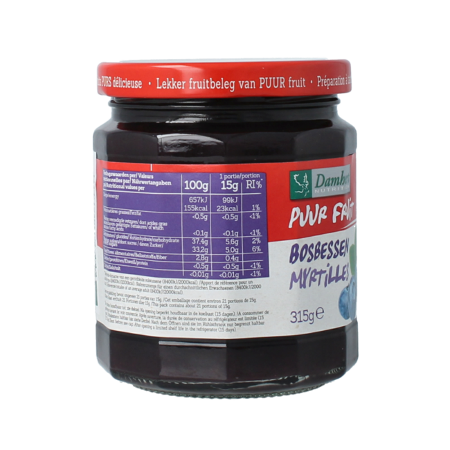 Puur fruit Heidelbeer-Konfitüre 315 Gramm