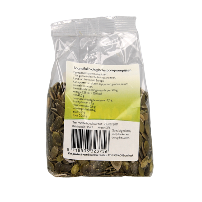 Pipas de calabaza ecológicas Bountiful 200 g