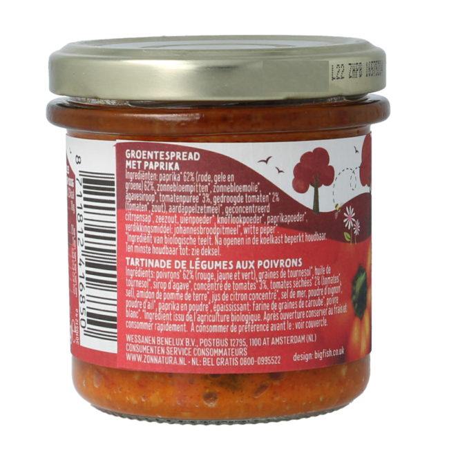 Zonnatura Organic Pepper Vegetable Spread 135 Gram