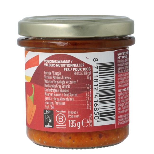 Zonnatura Crema de verduras con pimiento bio 135 gramos