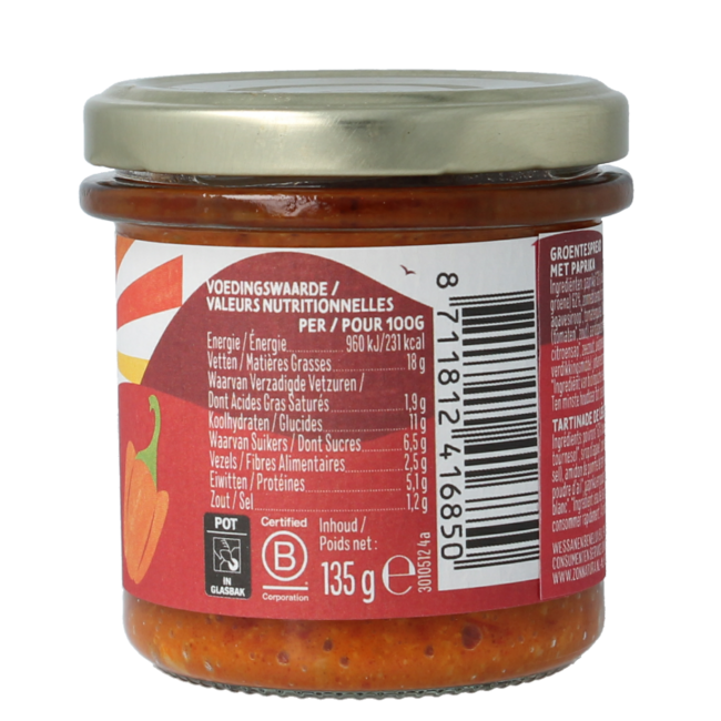 Zonnatura Organic Pepper Vegetable Spread 135 Gram
