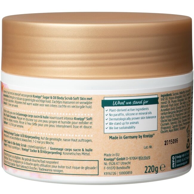 Kneipp Scrub Corpo Zucchero e Olio Pelle Morbida Olio di Mandorle 220 Grammi