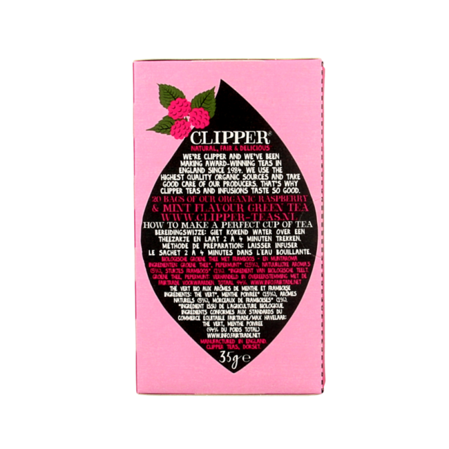 Clipper Thé vert bio framboise et menthe 20 sachets