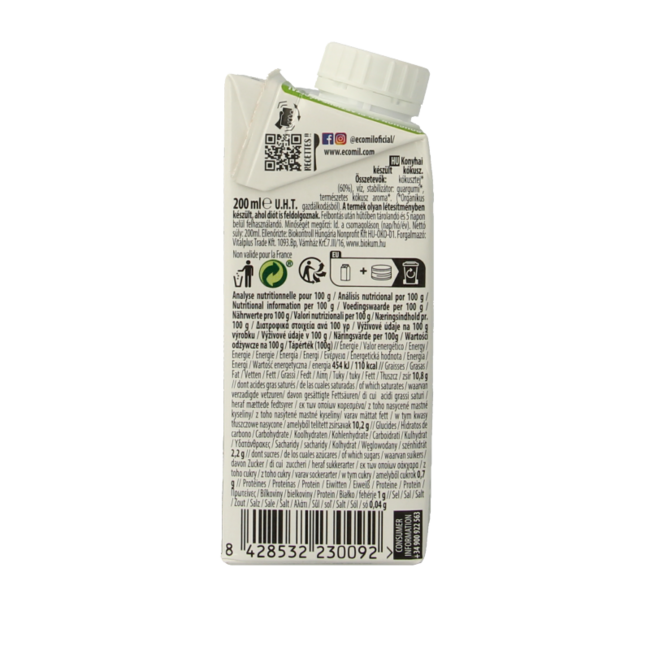 Ecomil Leche de coco para cocinar bio 200 mililitros