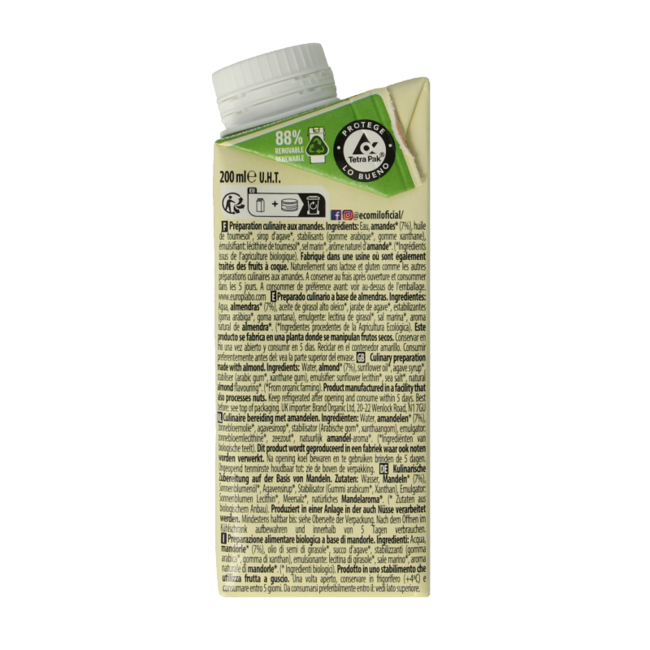 Cuisine de almendra bio 200 mililitros