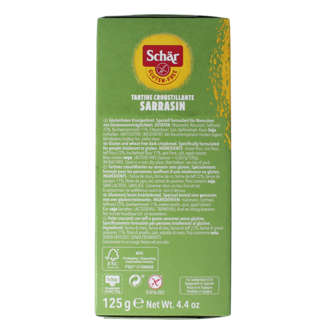 Fibre crispbread/crackers sin gluten 125 gramos