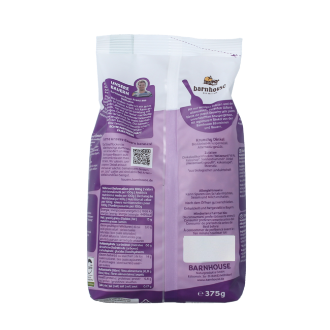 Barnhouse Krunchy pur Dinkel zuckerfrei bio 375 Gramm