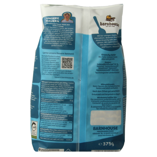 Barnhouse Krunchy pur avena sin azúcar bio 375 gramos