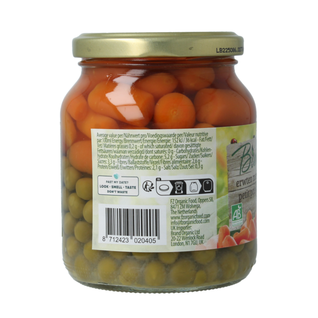 Bionova Guisantes con zanahoria bio 350 gramos