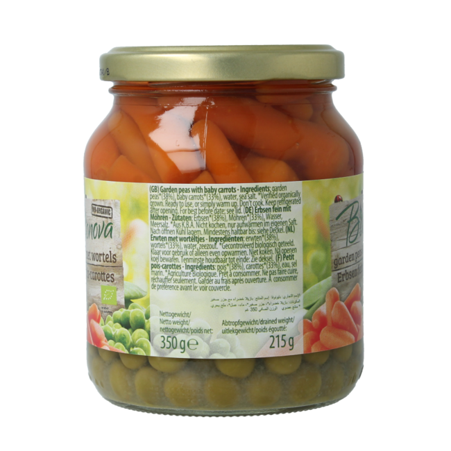 Bionova Erbsen mit Karotten, Bio, 350 Gramm