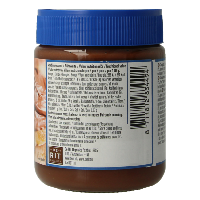 Crema spalmabile al cioccolato De Rit Chocoreale con sciroppo di mais bio 270 Grammi