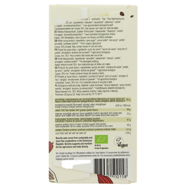 Rijstmelk chocolade wit bio 100 Gram