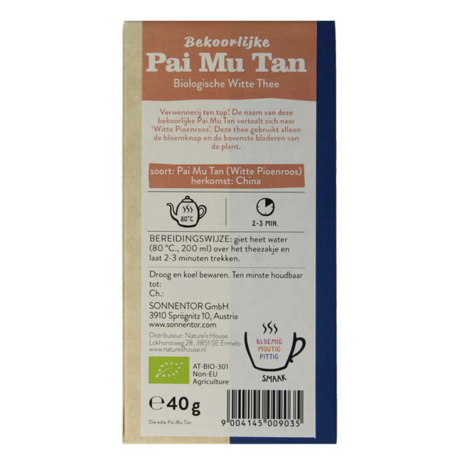 Sonnentor Nobele pai mu tan té blanco a granel bio 40 Gramos