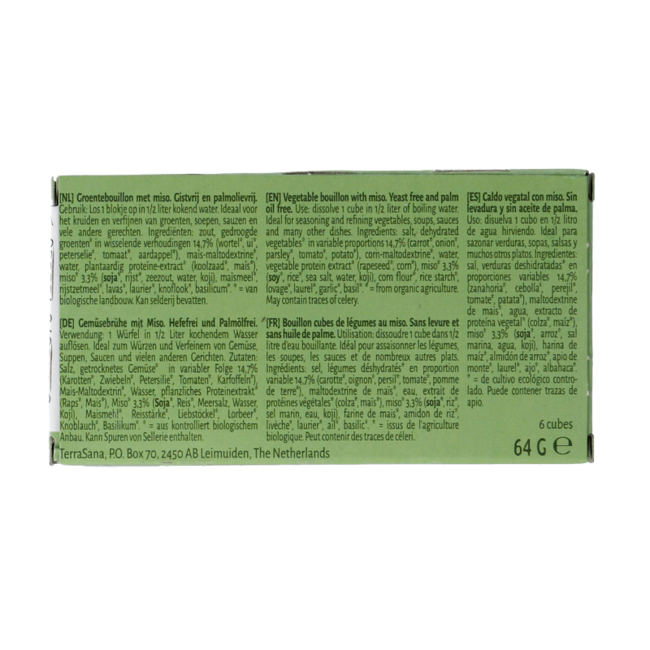 Pastillas de caldo de verduras con miso sin levadura bio 64 gramos