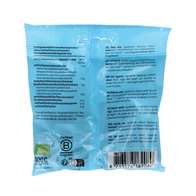TerraSana regaliz salado en tubos bio 100 gramos