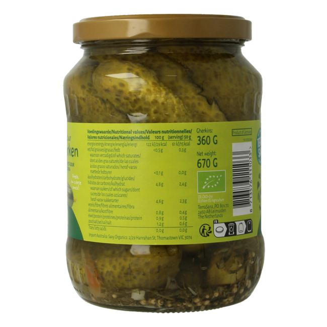 Pepinillos agridulces bio 670 g