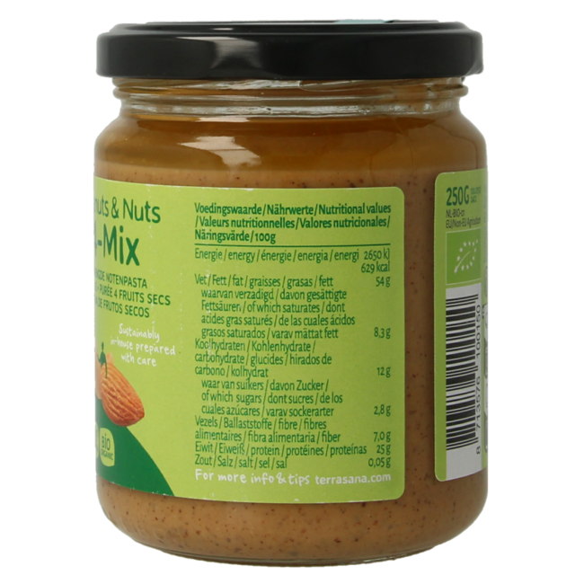 TerraSana 4 mix crema spalmabile di frutta secca mista biologica senza sale 250 Grammi