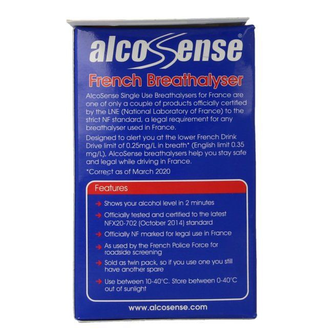 Éthylotest jetable Alcosense certifié NF - Lot de 2