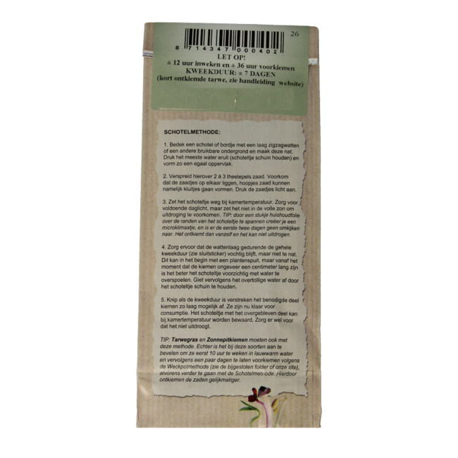 Peuleschil Semillas de hierba de trigo bio 150 Gramos