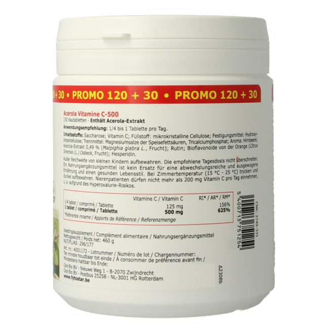 Acerola vitamina C 500 comprimido masticable 150 comprimidos
