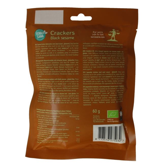Galletas de arroz integral japonés con sésamo negro bio 60 gramos