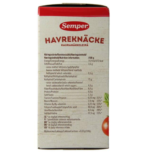 Semper Haverknackebrod sin gluten 215 gramos
