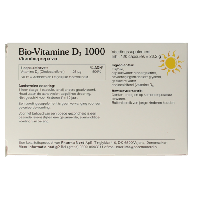 Bio Vitamina D3 25 mcg 1000 UI 120 Cápsulas