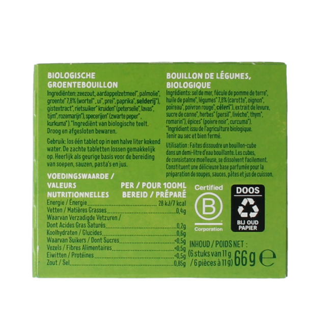 Vegetable bouillon tablet 11 gram organic 6 pieces