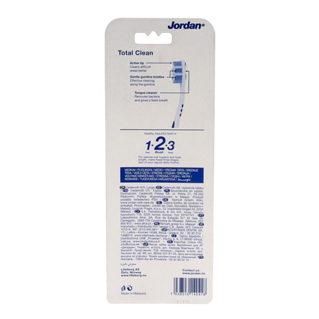 Cepillo de dientes Jordan Total Clean medio, 4 unidades