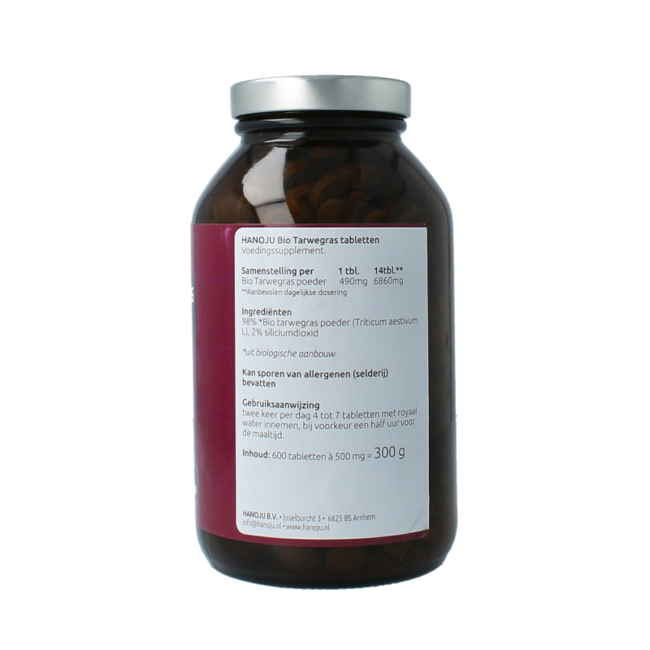 Hanoju Wheatgrass Glass Bottle Organic 600 Tablets