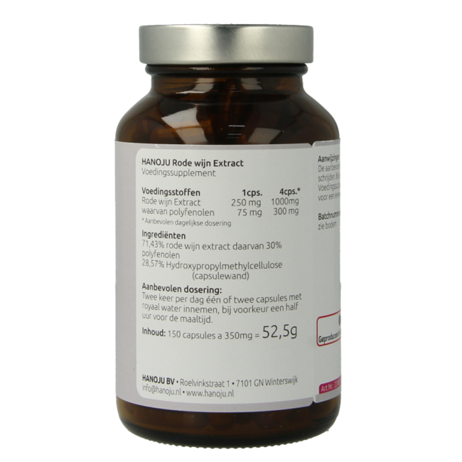 Hanoju Extracto de vino tinto 250mg 150 Cápsulas vegetarianas