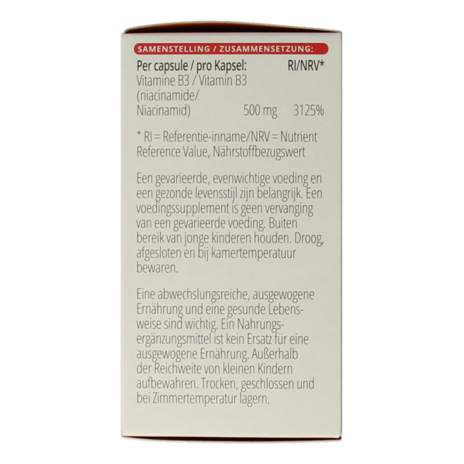 Vitamin B3 Niacinamid 500 mg 100 Kapseln