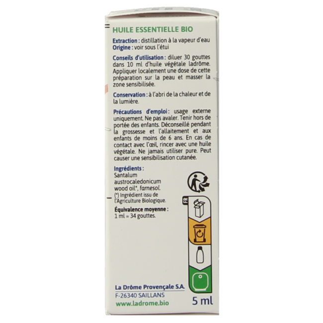 Ladrome Sandelholzöl Bio 5 Milliliter