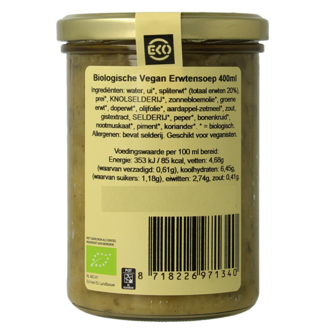 Sopa de guisantes/snert vegana bio 400 mililitros