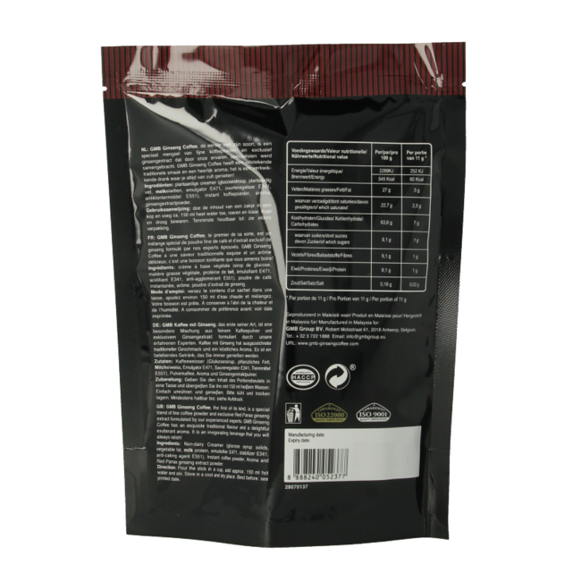 GMB Ginseng Coffee No Added Sugar 10 Sachets