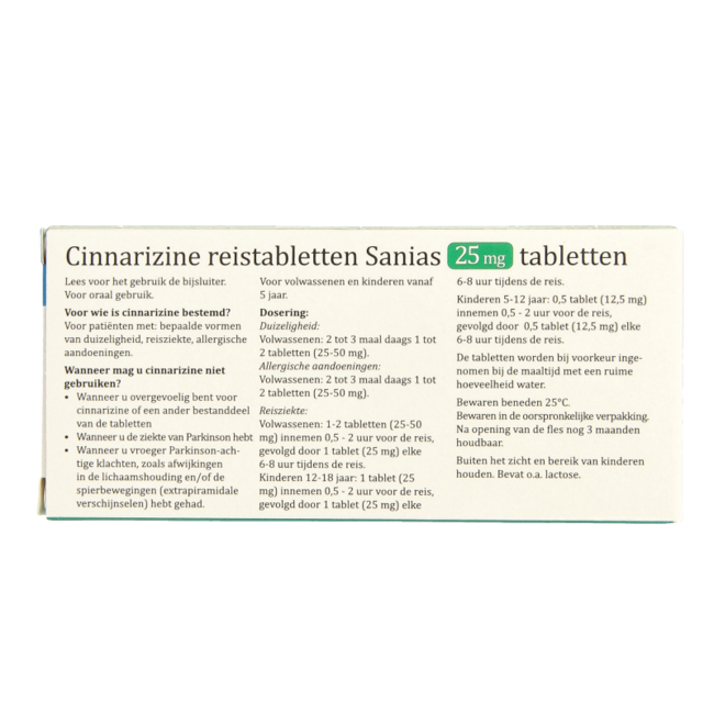 Sanias Cinnarizine 25mg 30 Comprimidos