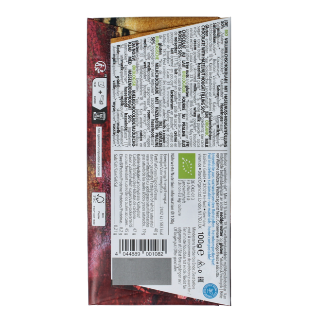 Chocolate con leche praliné nougat bio 100 g