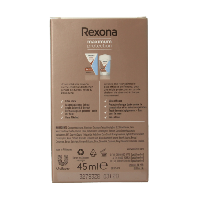 Rexona Desodorante en stick para mujer Maximum Protection Clean Scent 45 ml