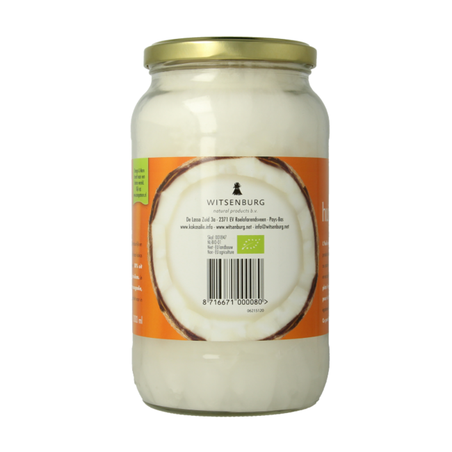 Olio di Cocco Extra Vergine Biologico in Vaso di Vetro 1 Litro