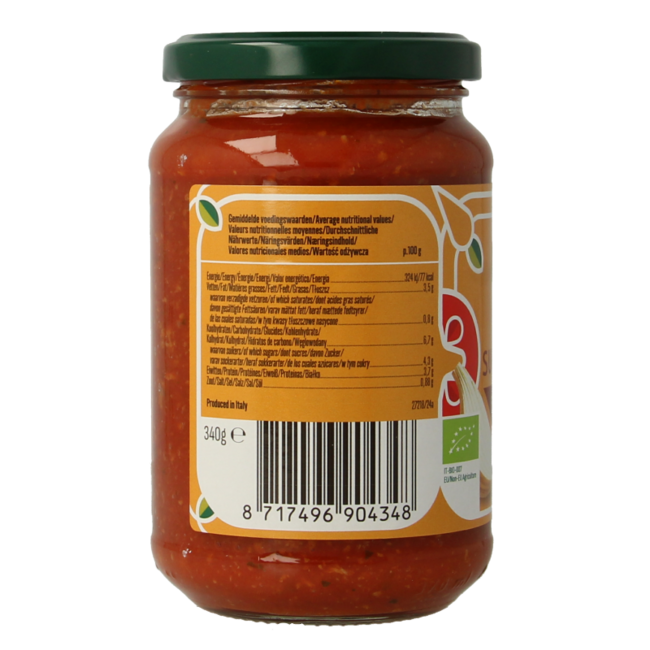 Salsa de pasta boloñesa vegetariana ecológica Bioidea 340 Gramos