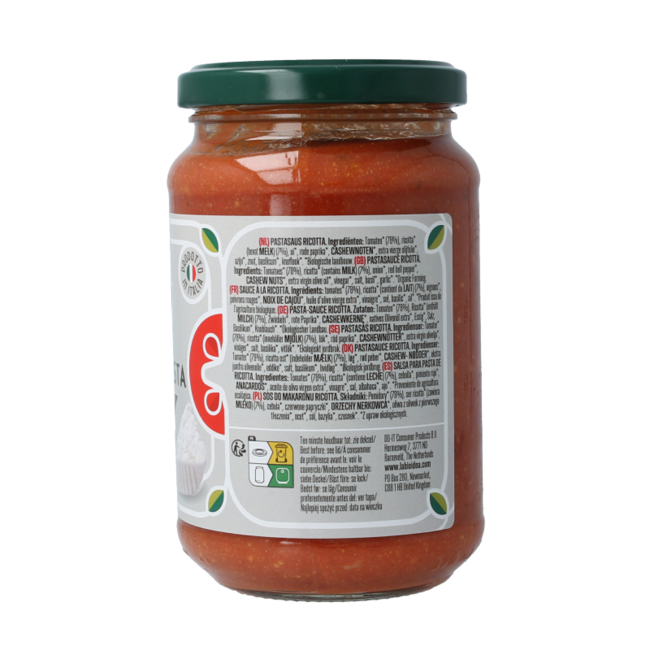 Salsa para pasta con ricotta ecológica 340 g