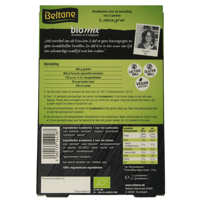 Organic Lasagne 26 Gram