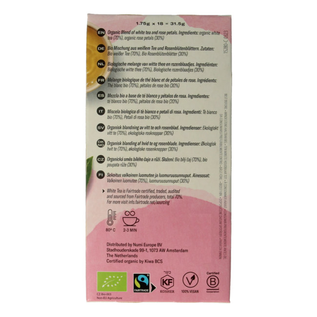 Numi Té blanco white rose bio 18 bolsitas