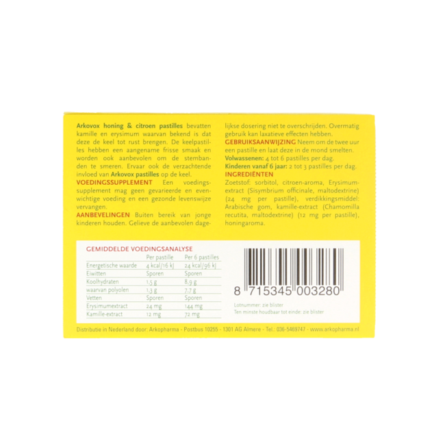 Pastilles pour la gorge Arkovox Miel Citron 8 Pastilles