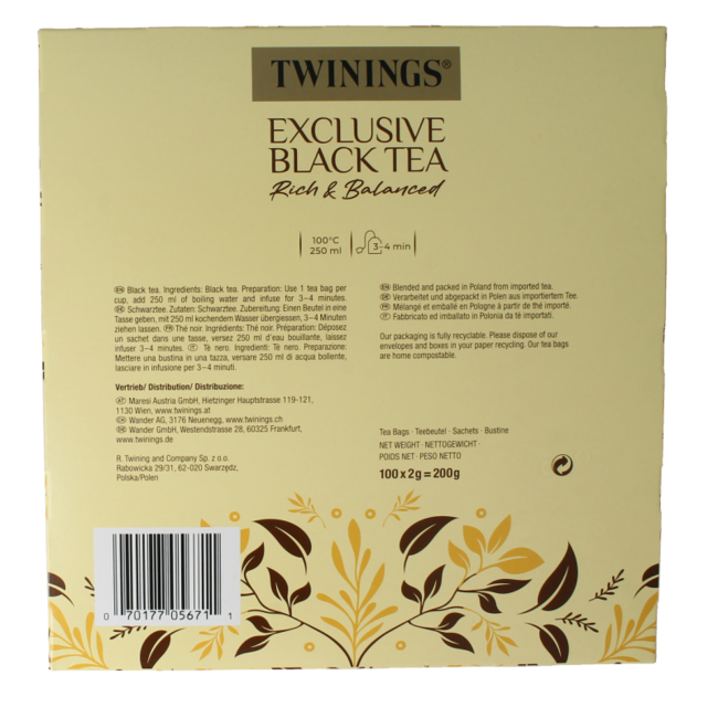 Twinings Exclusive black tea sobre 100 bolsitas